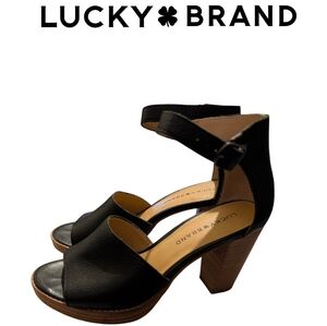 Lucky Brand LK-NYLDA Open Toe Wooden Block Heel Strap Sandals Black Size:8.5